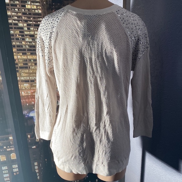 EXPRESS - NWT - cream sheer mesh knit l/s sweater w silver studded shoulders - L - Picture 14 of 16